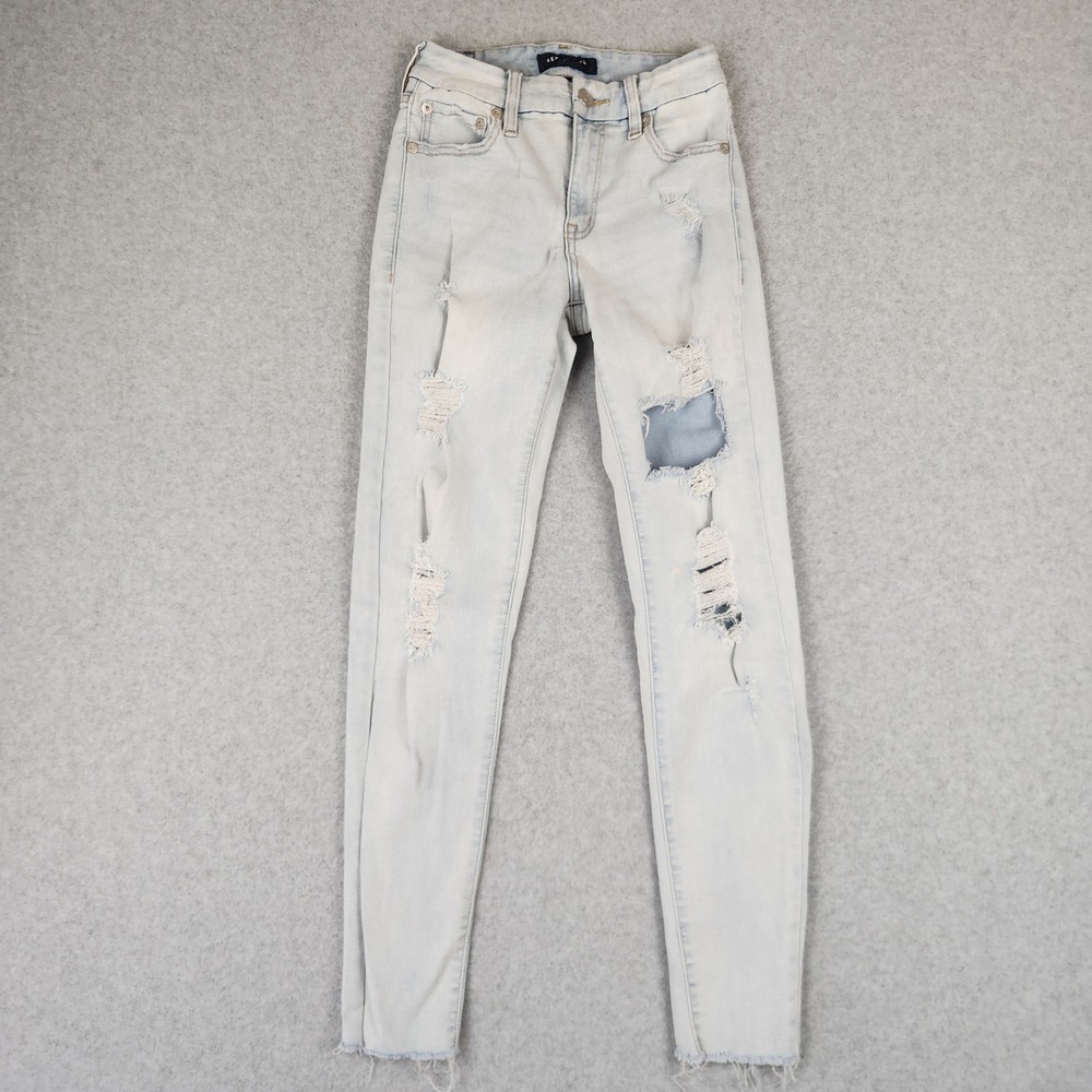 Aeropostale Womens‎ High Rise Curvy Jegging Light Wash Distressed Jeans Size 0